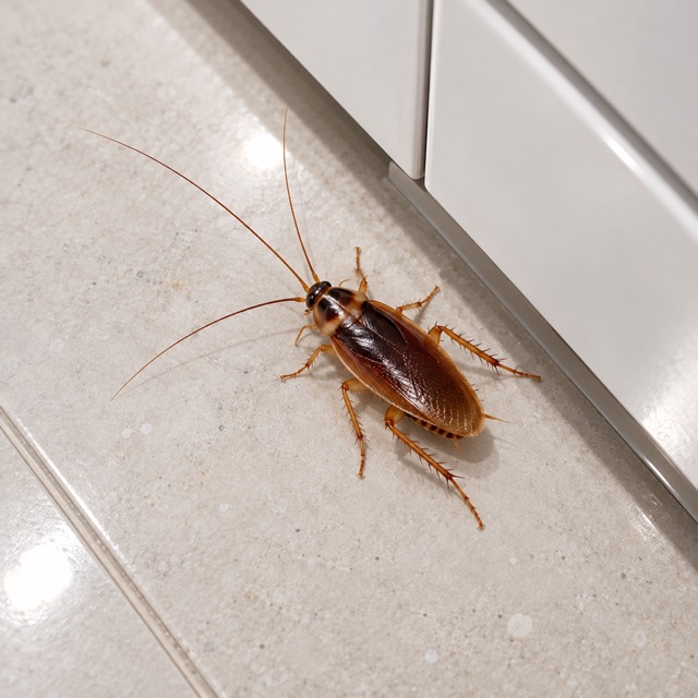 Cafard sur le carrelage d’une cuisine