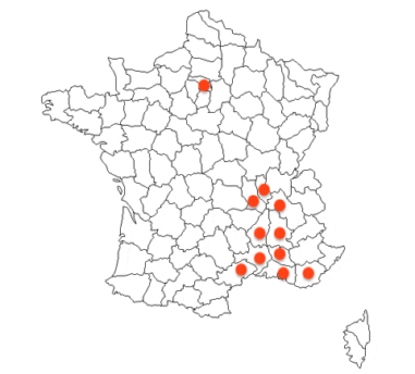 Carte-sanipure-e1609074606452 Drôme 26, Ardèche 07, Gard 30, Vaucluse 84, Bouches-du-Rhône 13, Hérault 30, Rhône 69