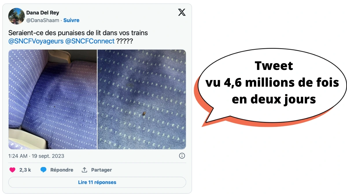 Tweet punaise de lit train TGV SNCF